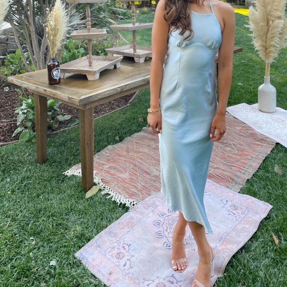Petal and Pup Tiffany Blue Satin Dress- Halter Tie Adjustable